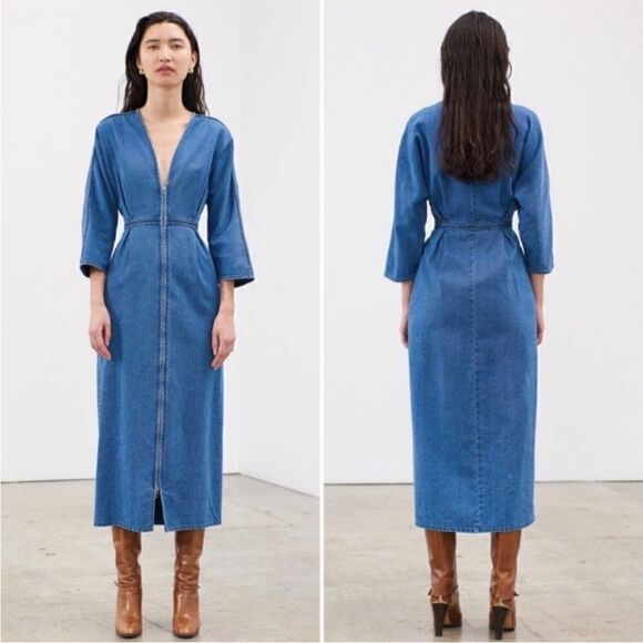 NWT Mara Hoffman Dress Annetta Denim Midi Button Down in Blue - Picture 1 of 9